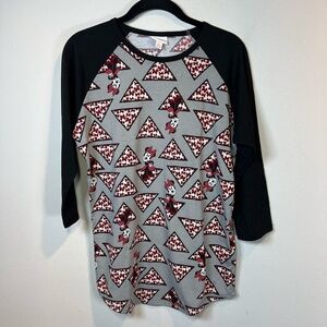 LuLaRoe Disney Randy Baseball Tee Minnie Mouse Bows Gray Black Red Women's Small
